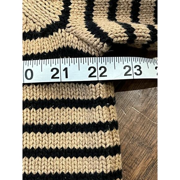 CeCe XL Stripe Shoulder Gold Button Sweater In Cappuccino Brown Black Stripes - Picture 6 of 12